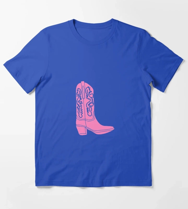 Pink Cowboy Cowgirl Boot T-Shirt Blue