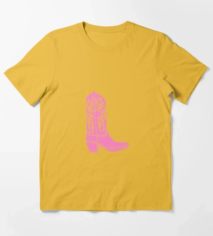 Pink Cowboy Cowgirl Boot T-Shirt Yellow