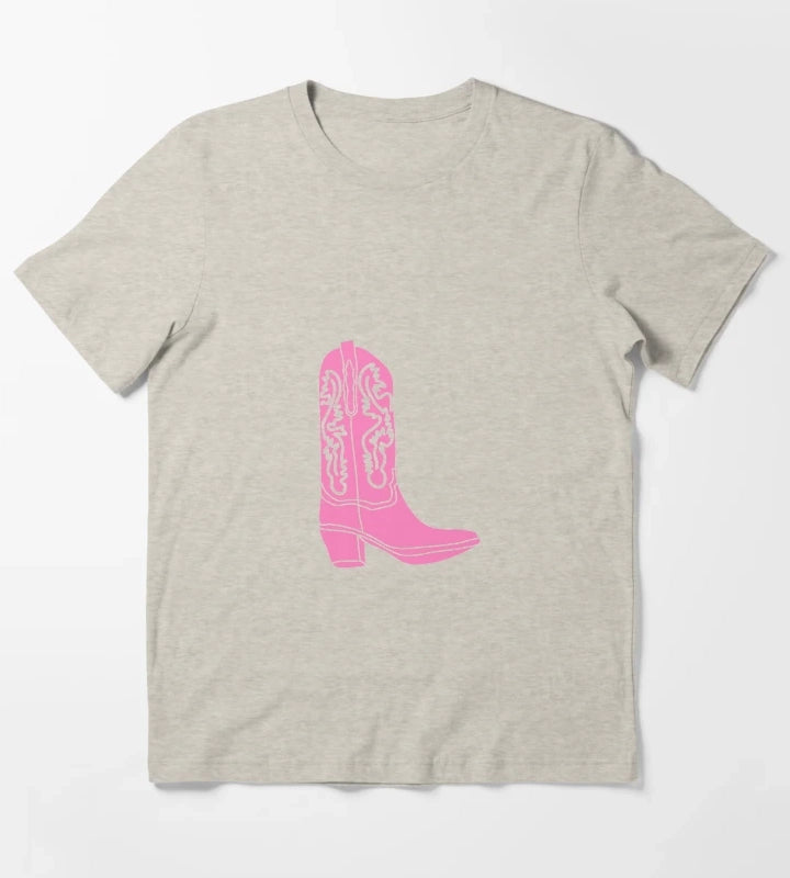 Pink Cowboy Cowgirl Boot T-Shirt Cream