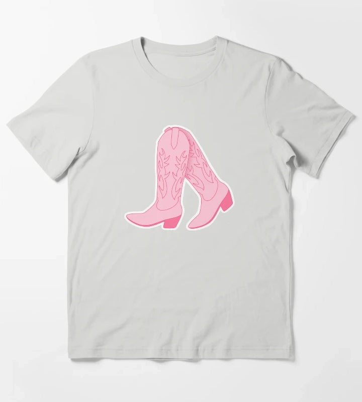 Pink Cowgirl Boots T-Shirt Light Grey