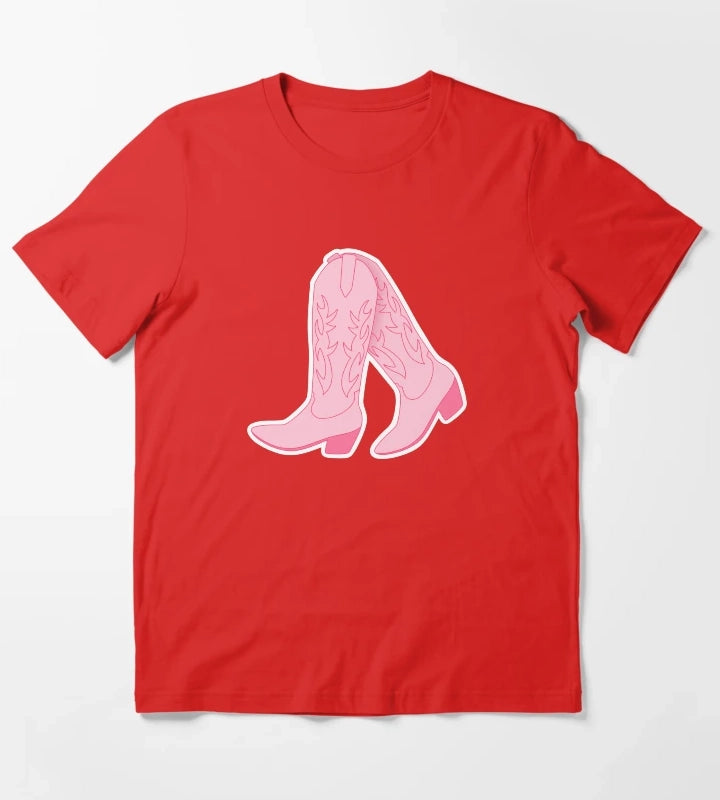 Pink Cowgirl Boots T-Shirt Red