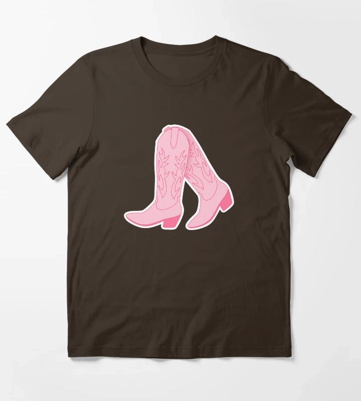 Pink Cowgirl Boots T-Shirt Brown