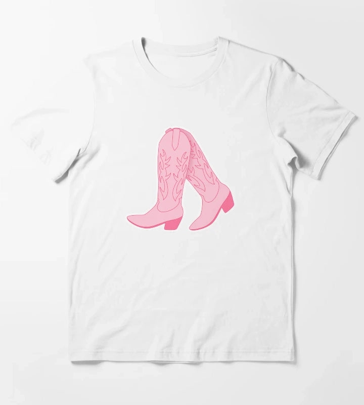 Pink Cowgirl Boots T-Shirt White