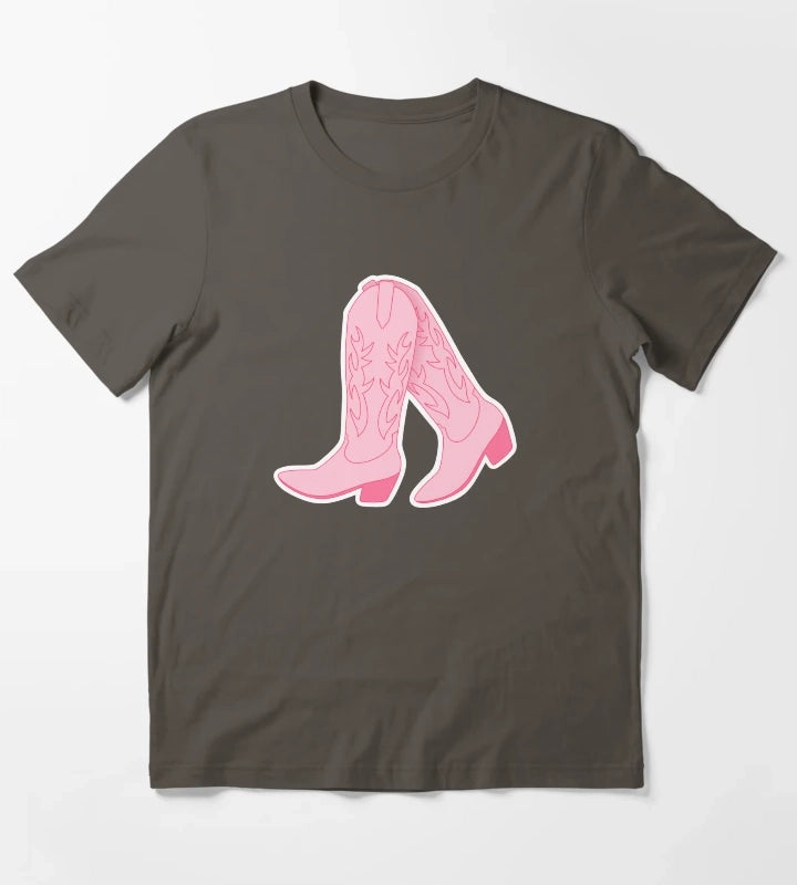 Pink Cowgirl Boots T-Shirt Dark Grey