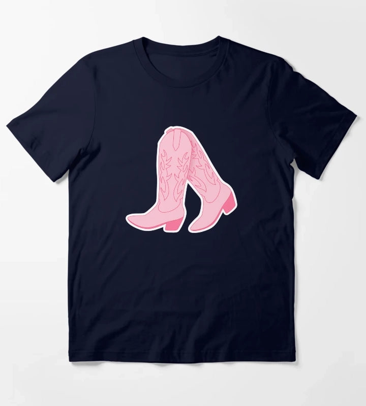Pink Cowgirl Boots T-Shirt Navy