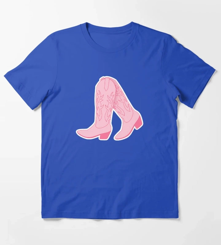 Pink Cowgirl Boots T-Shirt Blue