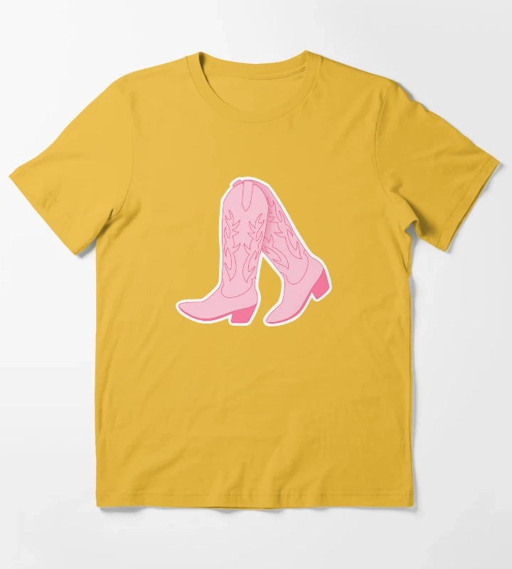 Pink Cowgirl Boots T-Shirt Yellow