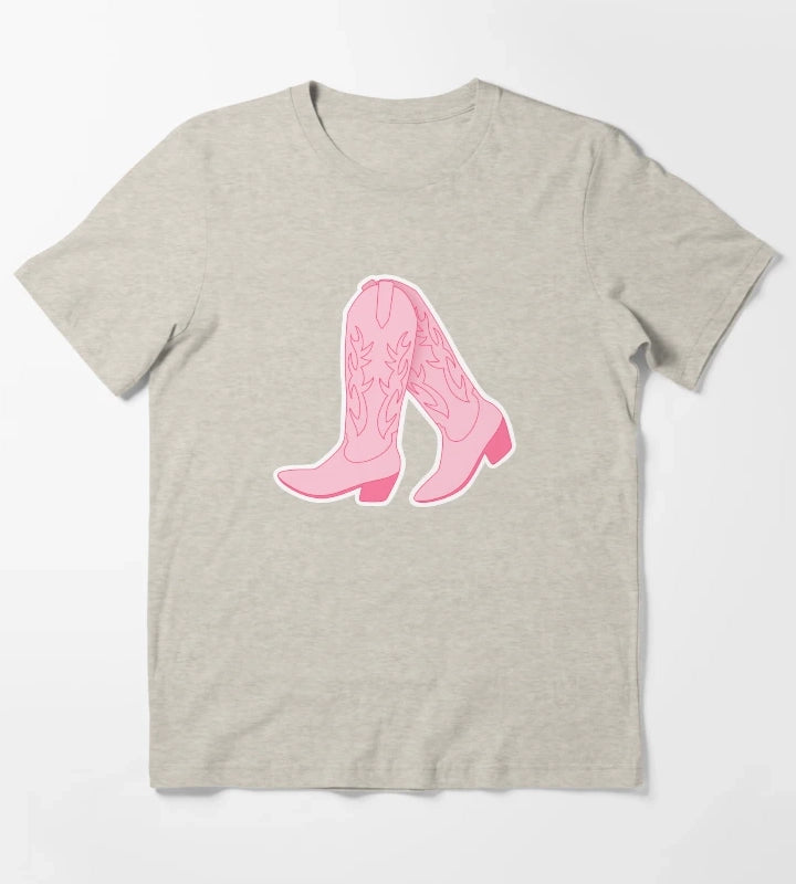 Pink Cowgirl Boots T-Shirt Cream