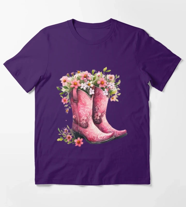 Pink Cowgirl Bouquet Boots T-Shirt Purple