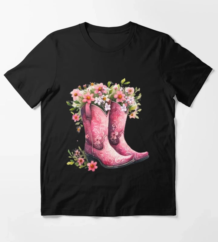 Pink Cowgirl Bouquet Boots T-Shirt