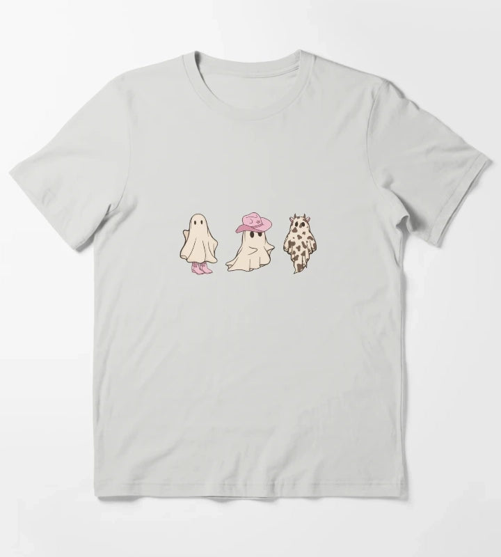 Pink Cowgirl Ghosts Cute Halloween Design T-Shirt Light Grey