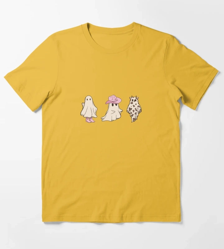 Pink Cowgirl Ghosts Cute Halloween Design T-Shirt Yellow