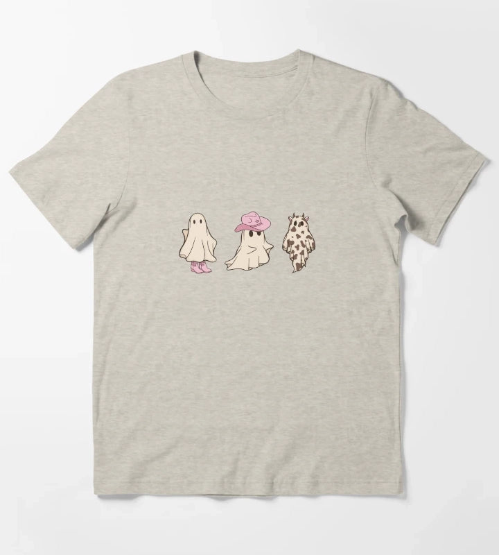 Pink Cowgirl Ghosts Cute Halloween Design T-Shirt Cream