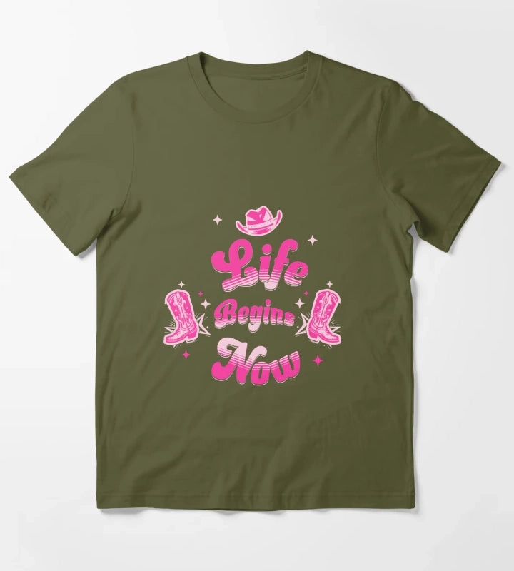 Pink Cowgirl Western Birthday T-Shirt Olive Green