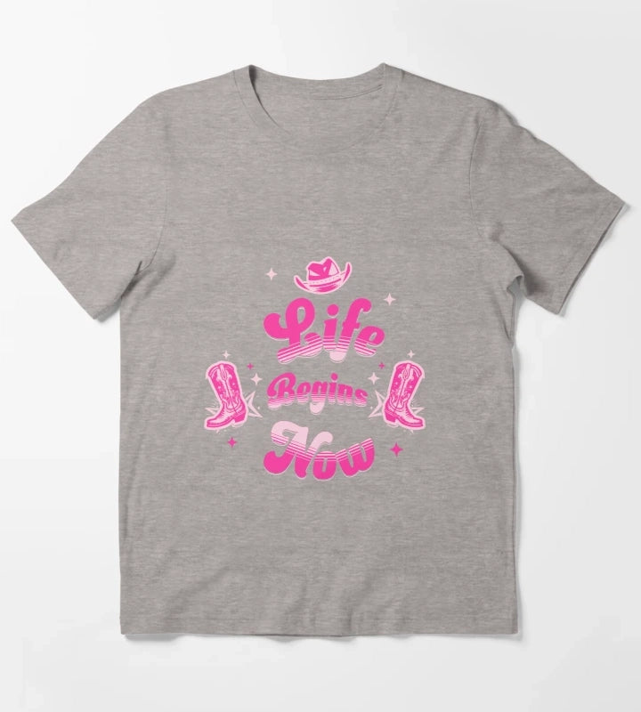 Pink Cowgirl Western Birthday T-Shirt Heather Grey