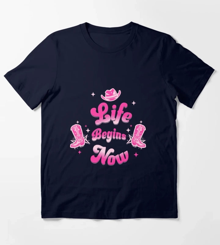 Pink Cowgirl Western Birthday T-Shirt Navy