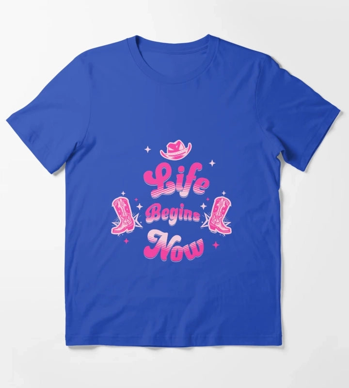 Pink Cowgirl Western Birthday T-Shirt Blue
