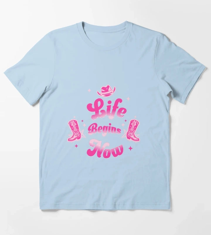 Pink Cowgirl Western Birthday T-Shirt Sky Blue