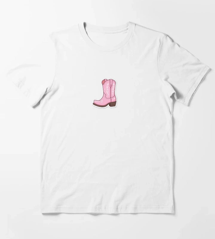 Pink Cowgirl boot T-Shirt White