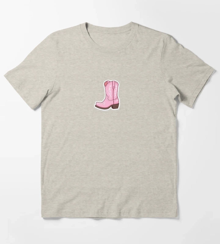 Pink Cowgirl boot T-Shirt Cream