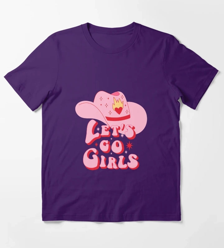 Pink Cowgirl hat Lets Go Girls T-Shirt Purple