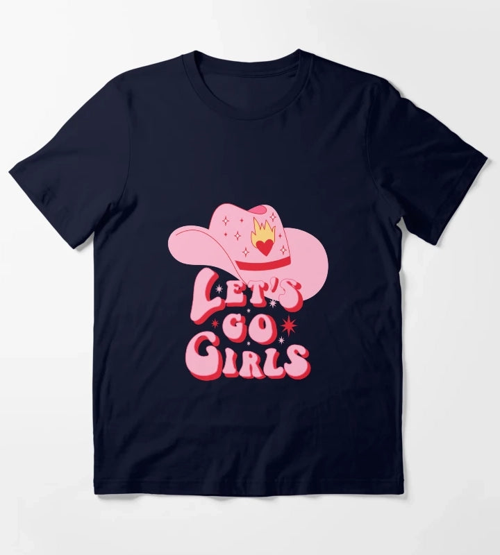 Pink Cowgirl hat Lets Go Girls T-Shirt Navy