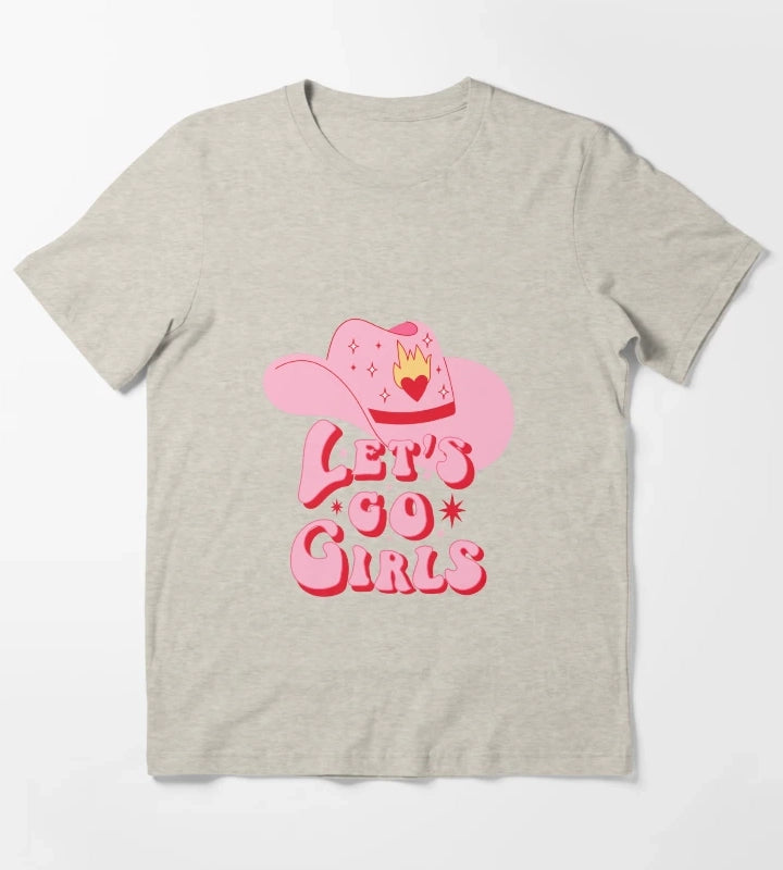 Pink Cowgirl hat Lets Go Girls T-Shirt Cream