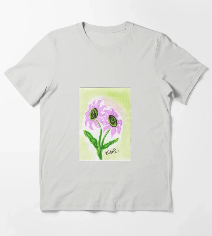 Pink Daisies T-Shirt Light Grey