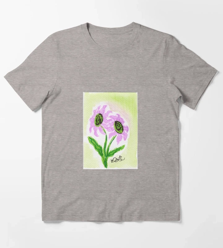 Pink Daisies T-Shirt Heather Grey