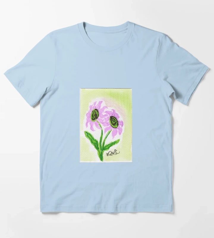 Pink Daisies T-Shirt Sky Blue