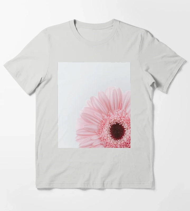 Pink Daisy Flower T-Shirt Light Grey
