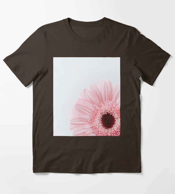 Pink Daisy Flower T-Shirt Brown