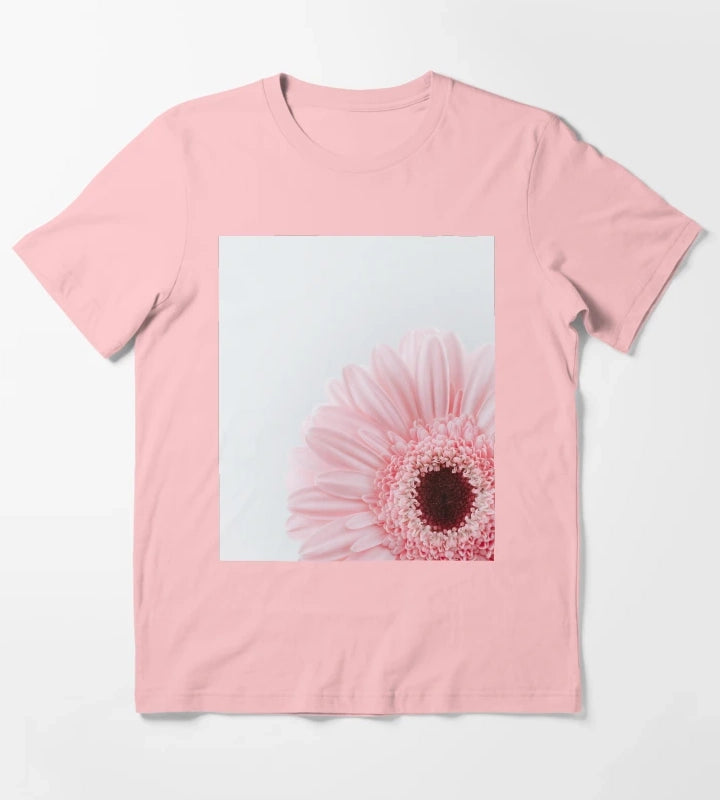 Pink Daisy Flower T-Shirt Dark Grey
