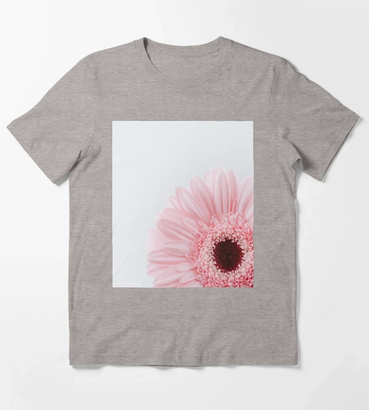 Pink Daisy Flower T-Shirt Heather Grey