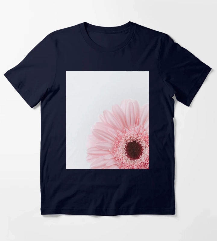 Pink Daisy Flower T-Shirt Navy