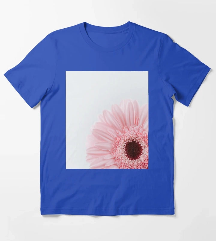 Pink Daisy Flower T-Shirt Blue