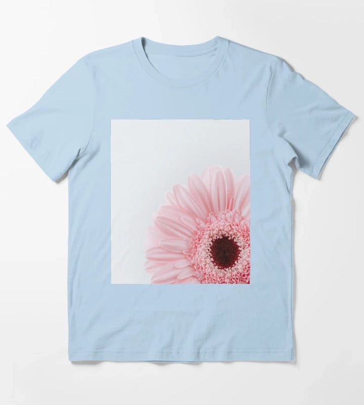 Pink Daisy Flower T-Shirt Sky Blue