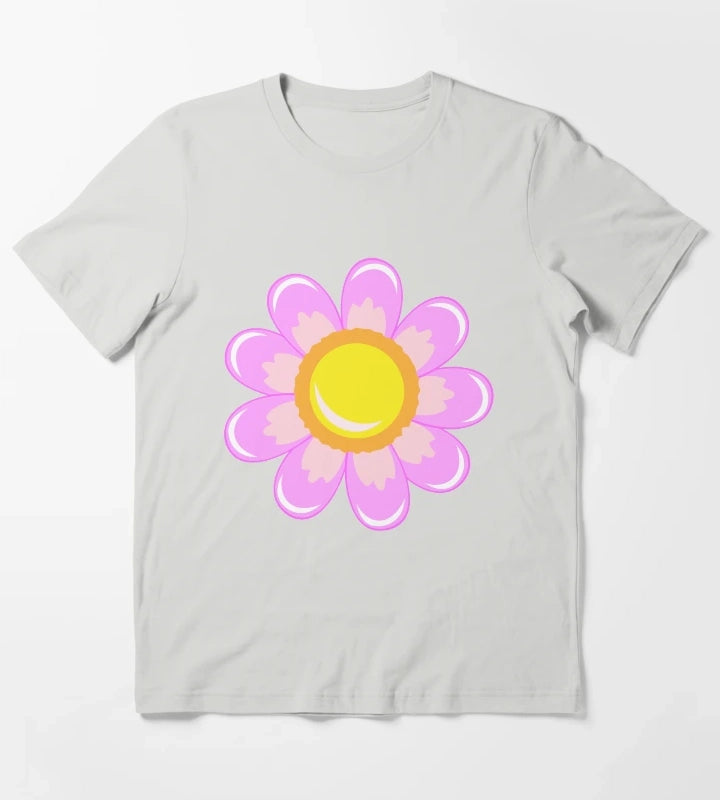 Pink Daisy T-Shirt Light Grey