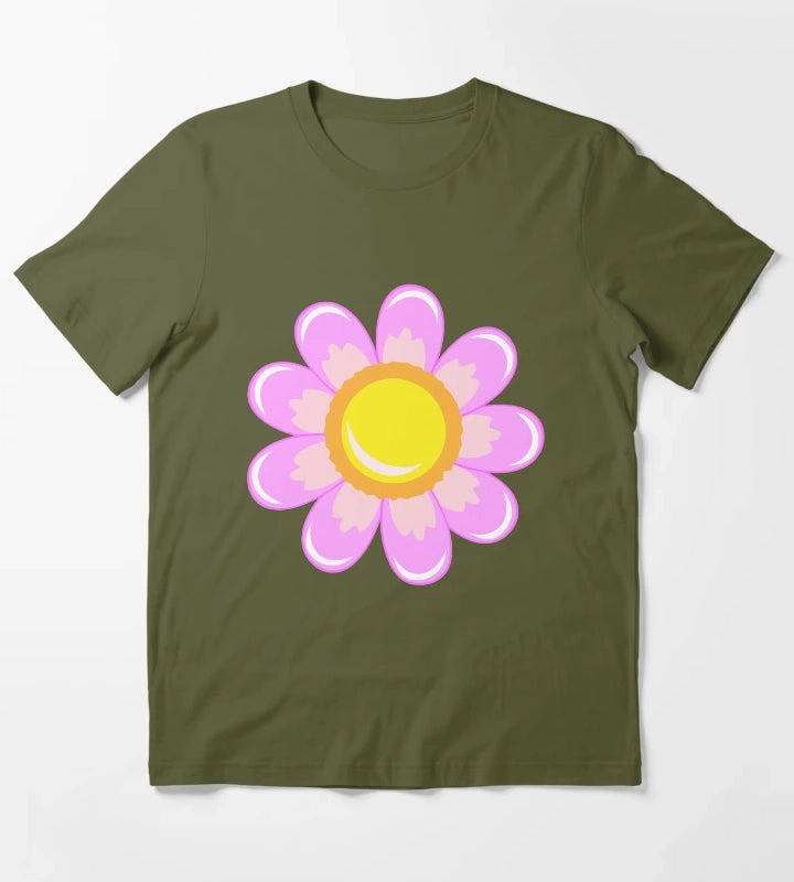 Pink Daisy T-Shirt Olive Green