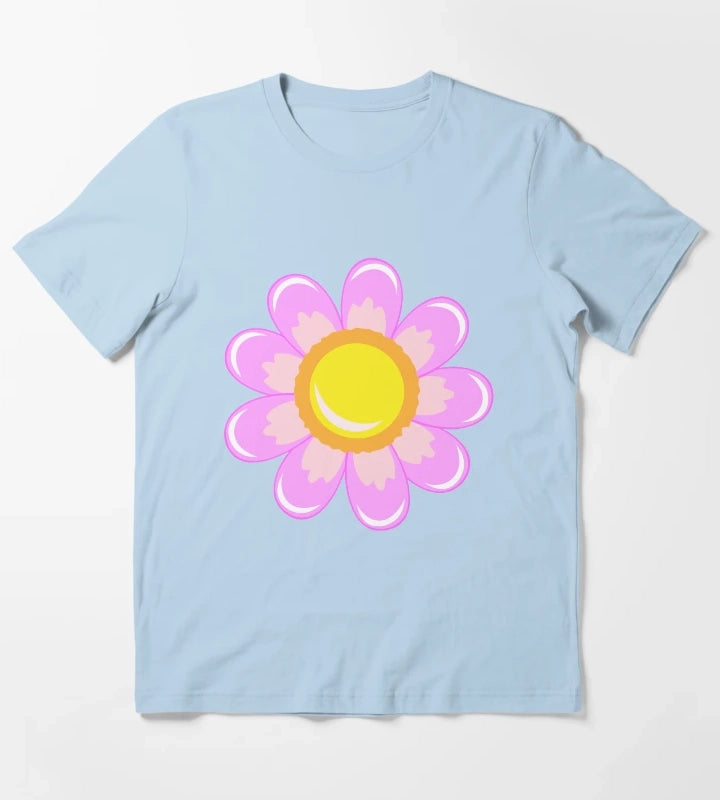 Pink Daisy T-Shirt Sky Blue