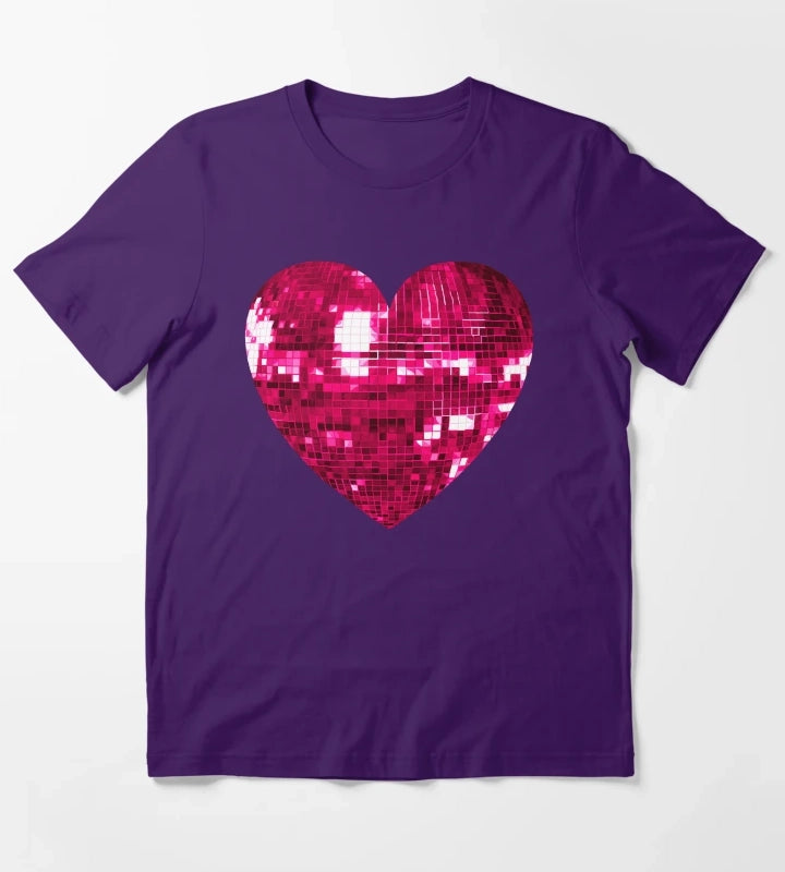 Pink Disco Ball Heart T-Shirt Purple