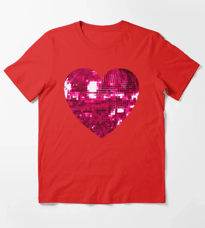 Pink Disco Ball Heart T-Shirt Red