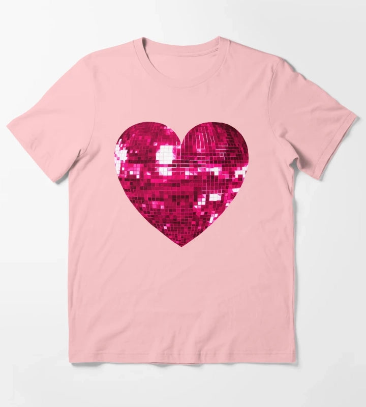 Pink Disco Ball Heart T-Shirt Dark Grey