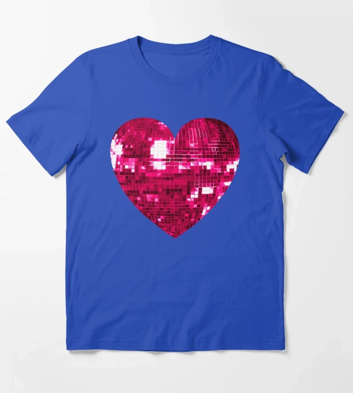 Pink Disco Ball Heart T-Shirt Blue