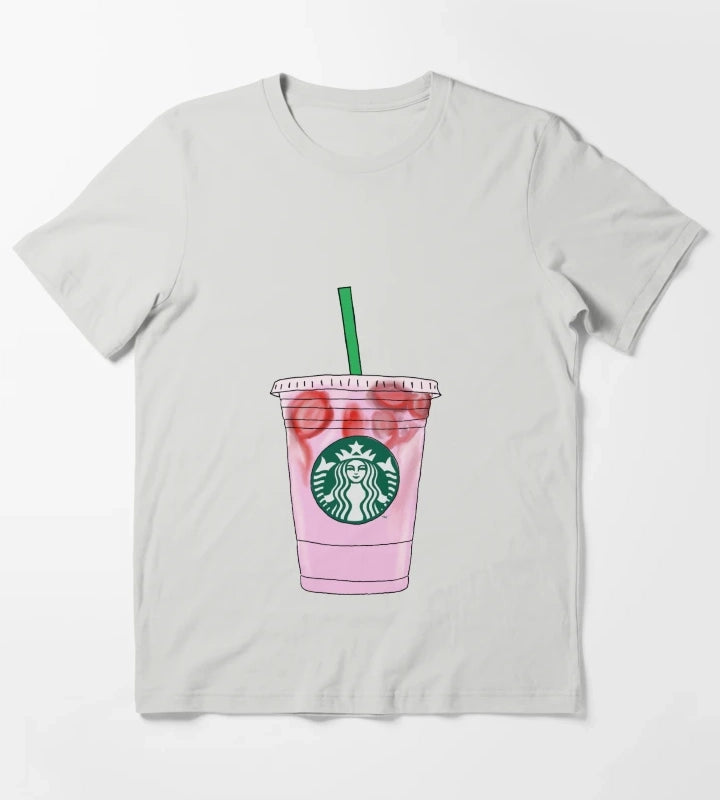 Pink Drink Illustration T-Shirt Light Grey