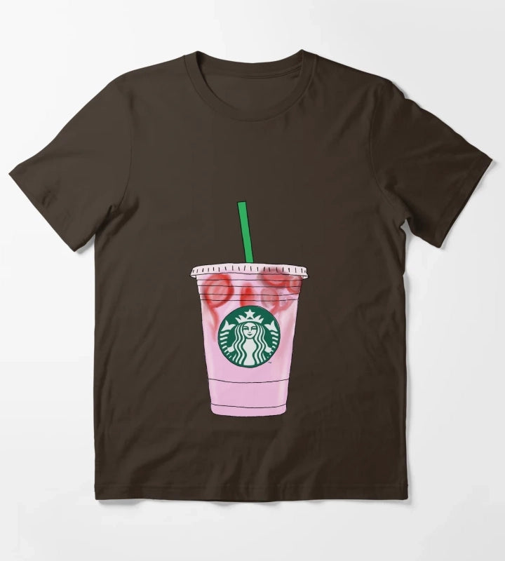 Pink Drink Illustration T-Shirt Brown
