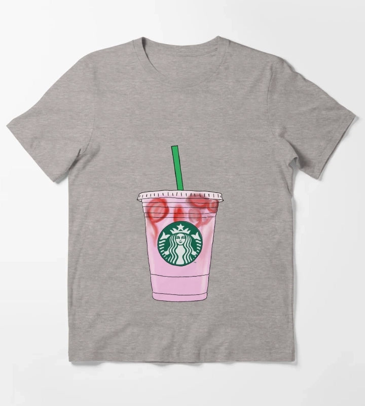 Pink Drink Illustration T-Shirt Heather Grey