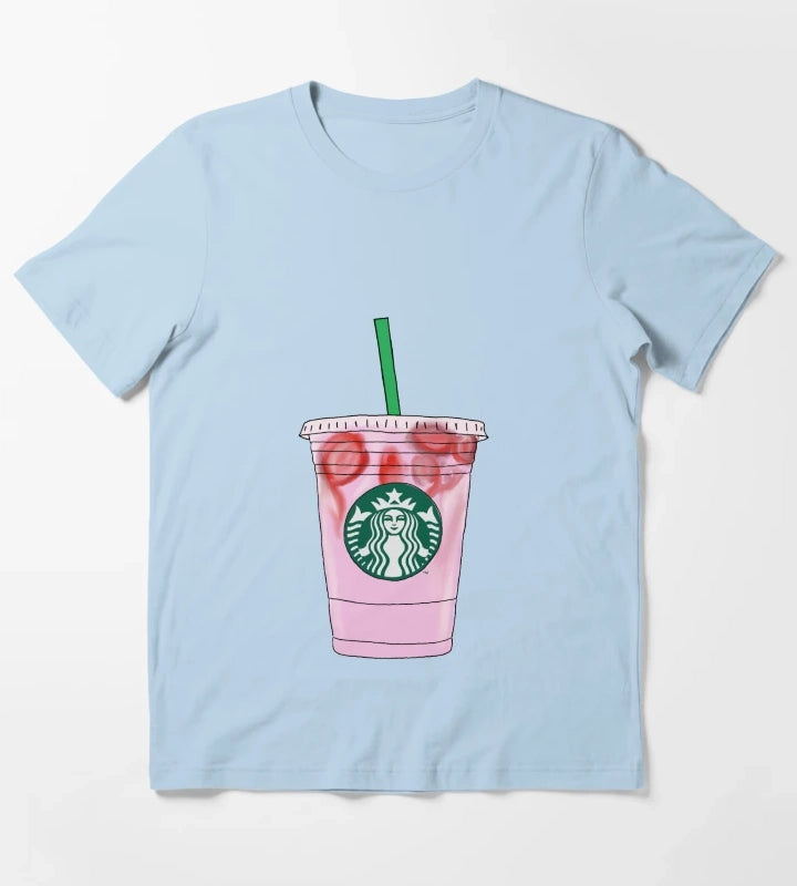 Pink Drink Illustration T-Shirt Sky Blue