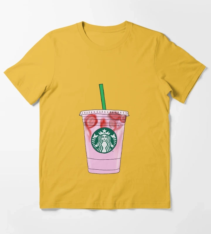 Pink Drink Illustration T-Shirt Yellow