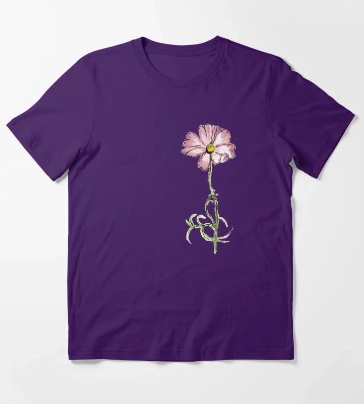 Pink Flower in Watercolour T-Shirt Purple